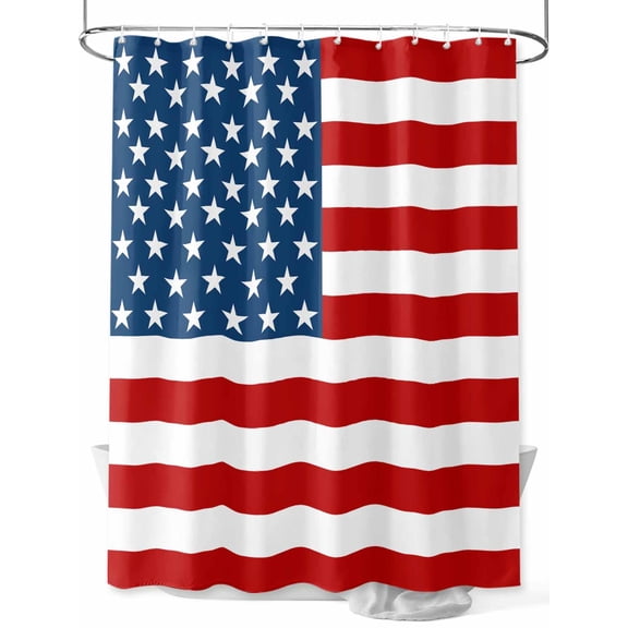 American Flag Shower Curtain Set, Waterproof Shower Curtains for Bathroom, Blue Red USA Flag Washable Fabric Cloth Bath Curtain for Bathtub Decoration with Hooks 72x78 Inches