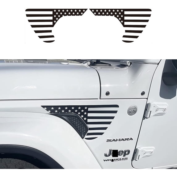 American Flag Side Fender Vent Decal for Jeep Wrangler JL JLU 2018-2026 & Gladiator JT 2020-2026, Precut Matte Black Vinyl Sticker