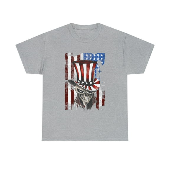 American Flag Skeleton Top Hat Independence T-Shirt