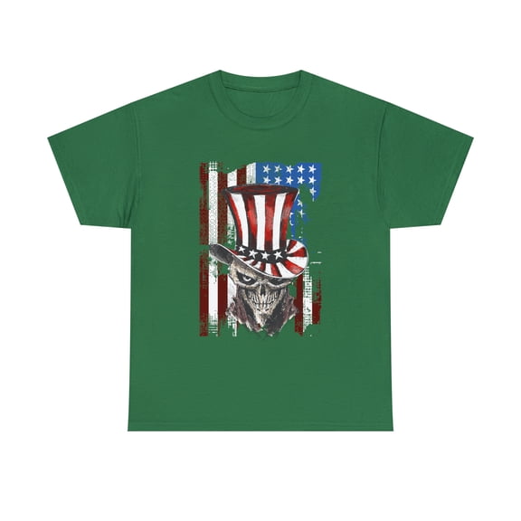 American Flag Skeleton Top Hat Independence T-Shirt