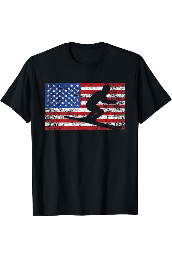 American Flag Skiing Shirt, USA Gift, Ski Team Winter Snow