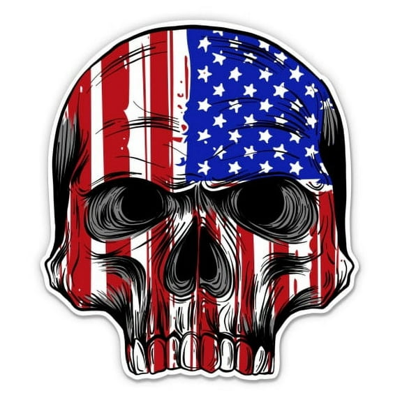 American Flag Skull - 12" Vinyl Sticker Waterproof Decal