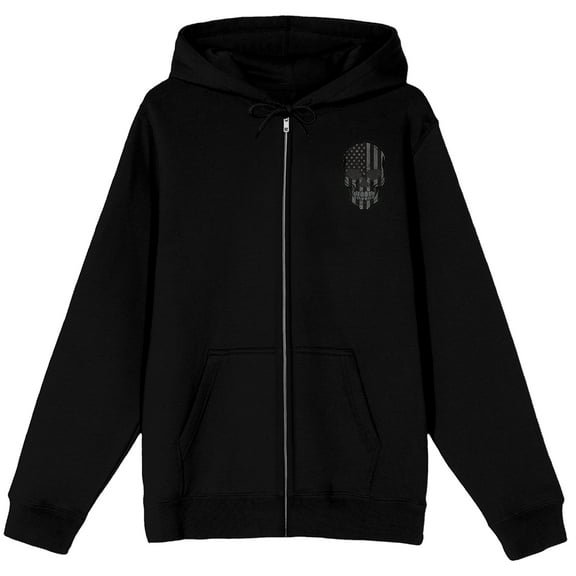 American Flag Skull Adult Black Long Sleeve Zip-Up Hoodie
-Large