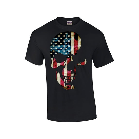 American Flag Skull Americana Skeleton Head Patriotic Patriot Cool Red White Blue USA -Black-Large