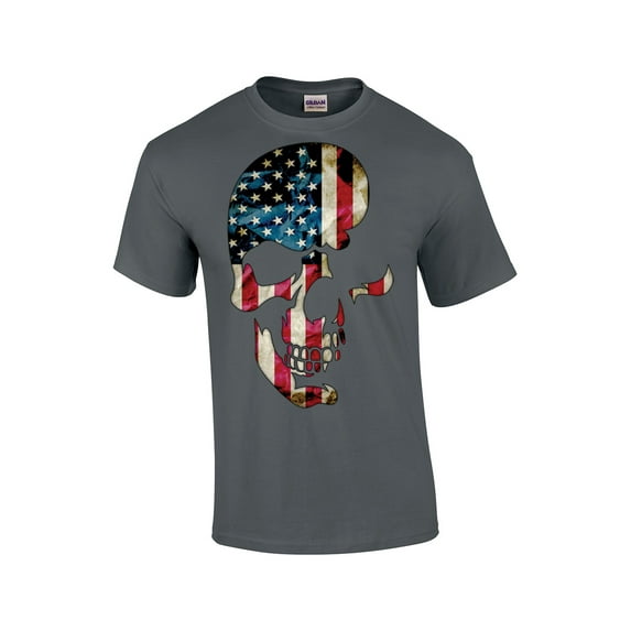 American Flag Skull Americana Skeleton Head Patriotic Patriot Cool Red White Blue USA -Charcoal-XXL