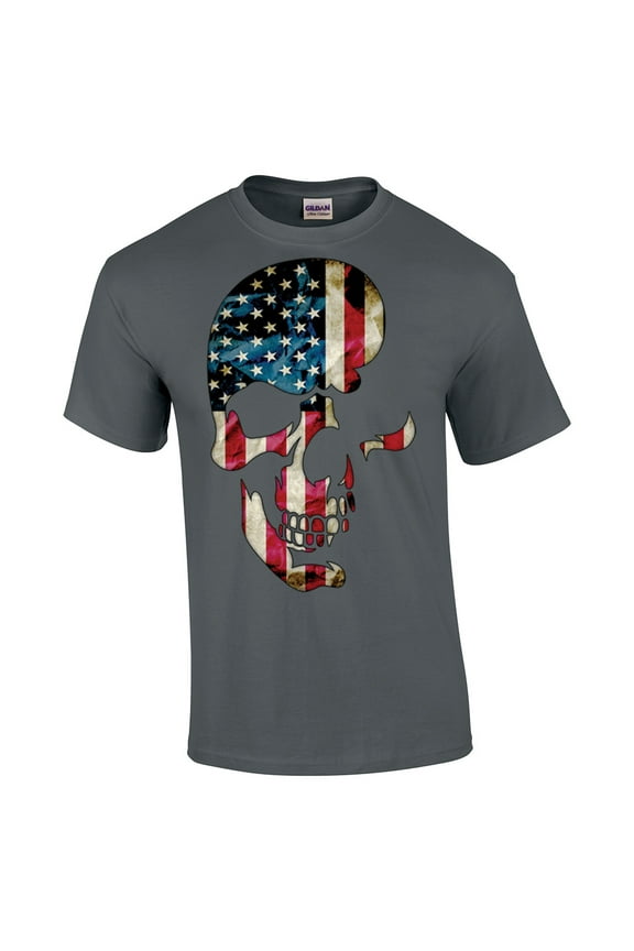 American Flag Skull Americana Skeleton Head Patriotic Patriot Cool Red White Blue USA -Charcoal-XXL
