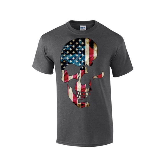 American Flag Skull Americana Skeleton Head Patriotic Patriot Cool Red White Blue USA -HeatherGray-Small