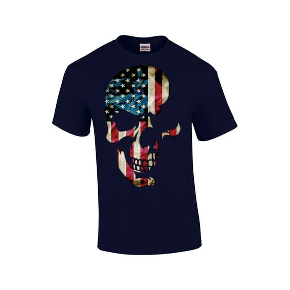 American Flag Skull Americana Skeleton Head Patriotic Patriot Cool Red White Blue USA -Navy-Large