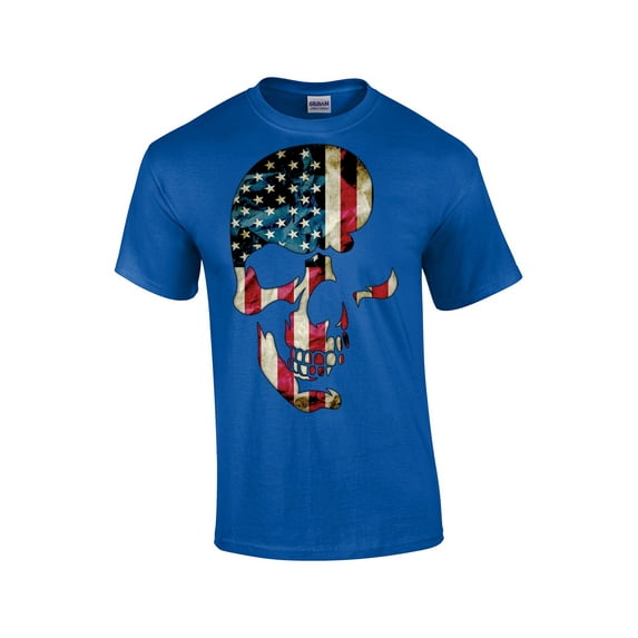 American Flag Skull Americana Skeleton Head Patriotic Patriot Cool Red White Blue USA -Royal-Large