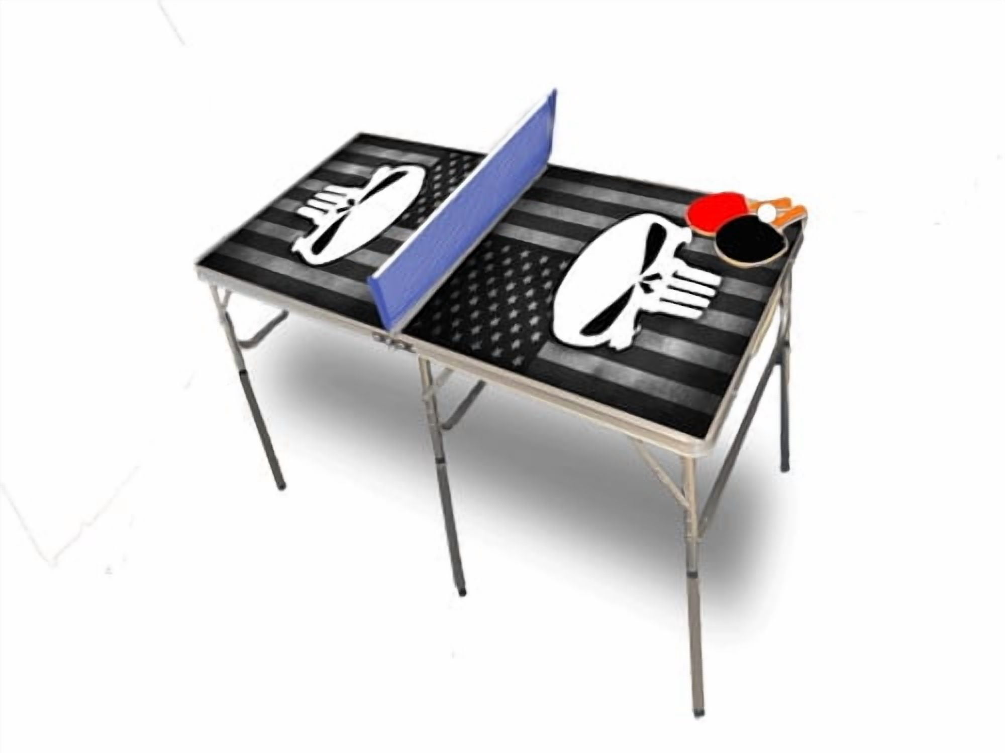 American Flag Skull Black and White Portable Table Tennis Ping Pong Folding Table w/Accessories