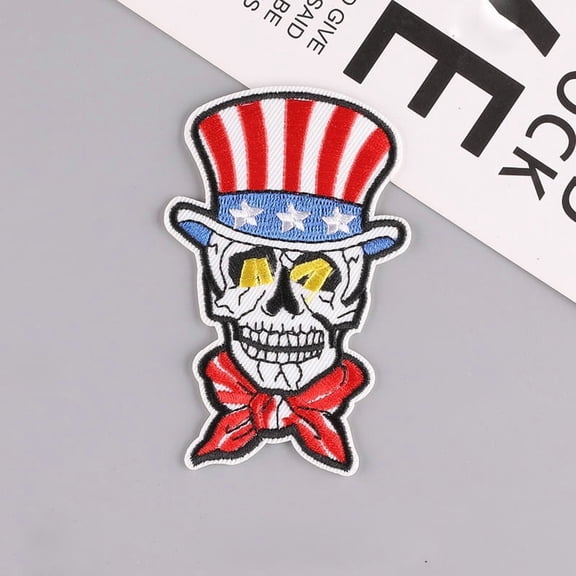 American Flag Skull Computerized Embroidery Style Cloth Iron on/Sew on Patches Appliques Badges for Clothes Dress Hat Jeans DIY Decorations for Halloween Red 98x63mm