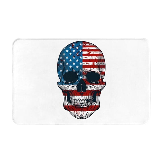 American Flag Skull Front Door Mat, Indoor Mats for Bedroom Bathroom Kitchen, Floor Mat Non-Slip, Soft Carpet Floor Cover Machine Washable Entryway Mat - 20x31.5in