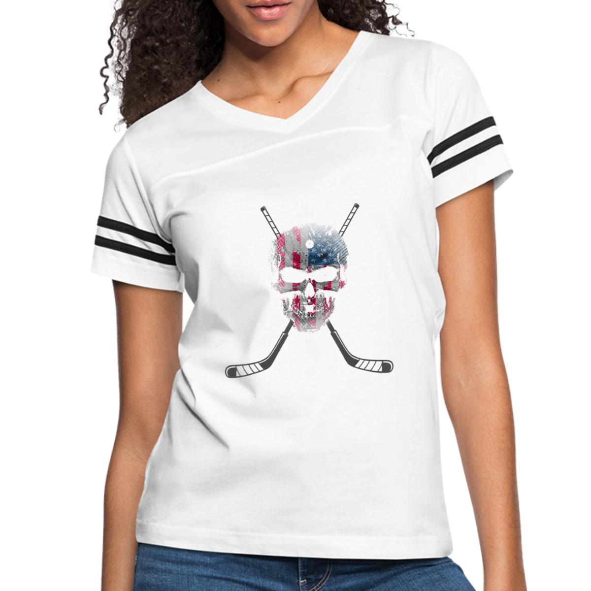 American Flag Skull Hockey Apparel Hockey Women's Vintage Sport T-Shirt ...