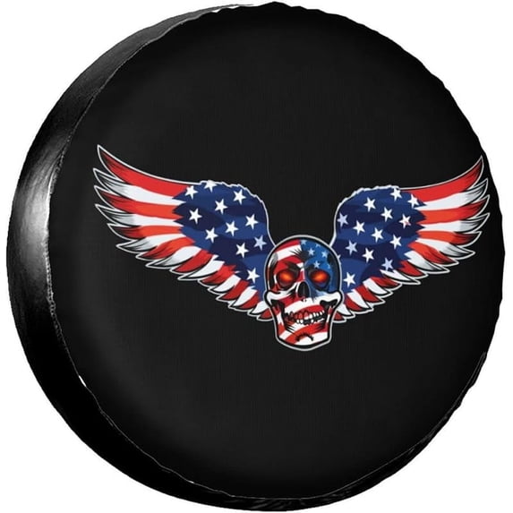 American Flag Skull Patriotic Spare Tire Cover,Universal Wheel Tire Cover for Trailer, RV, SUV, Truck,Camper and Many Vehicle,Weatherproof Tire Protectors (15 inch for Diameter 27"-29")