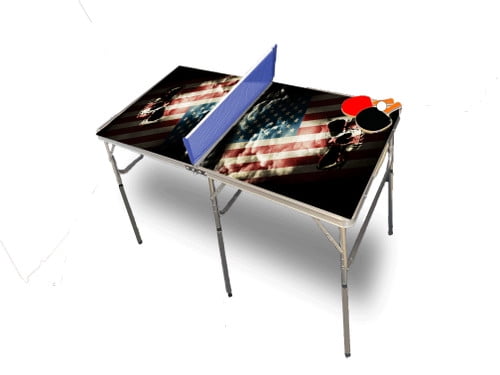 American Flag Skull Portable Table Tennis Ping Pong Folding Table w/Accessories