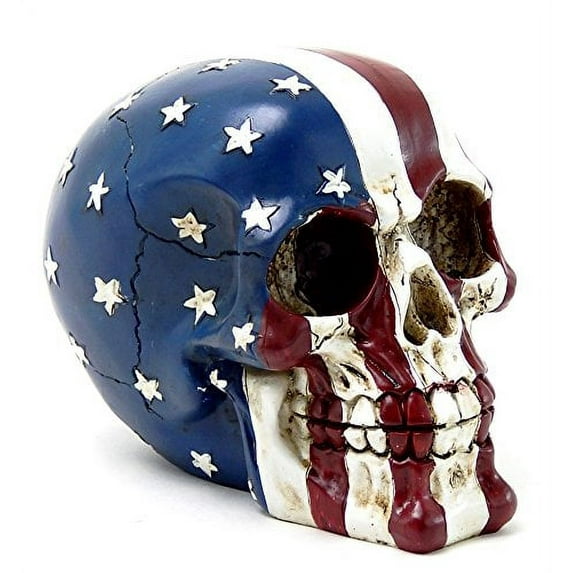 American Flag Skull USA Tattoo Figurine Statue Stars and Stripes