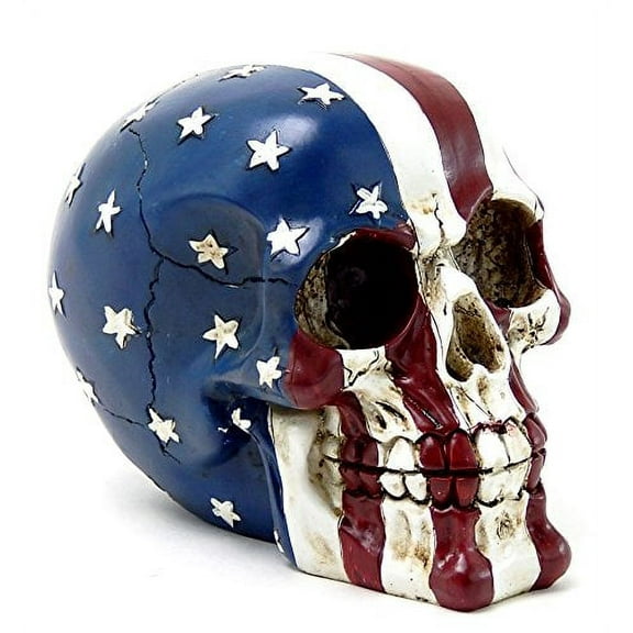 American Flag Skull USA Tattoo Figurine Statue Stars and Stripes