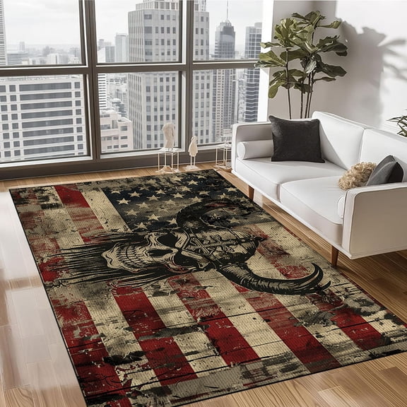 American Flag Skull Viking Rug Carpets Living Room Pad Rugs Bedroom Solid Home Modern Doormats Decorator Floor Area Rug Yoga Mat Throw Non-Slip Floor for Children Play
