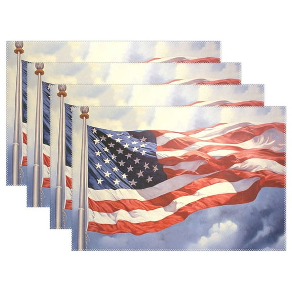 American Flag Sky 12×18 inch Placemats Heat Resistant Washable Foldable Rectangular Placemats Set Decoration Indoor Outdoor for Kitchen Dining Table 4PCs