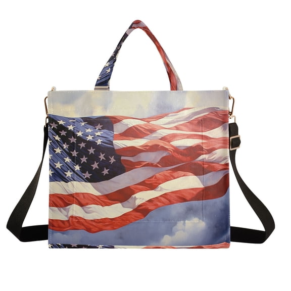 American Flag Sky Corduroy Tote Bag Handbag Large Messenger Bag Shoulder Crossbody Zipper Bag Purse