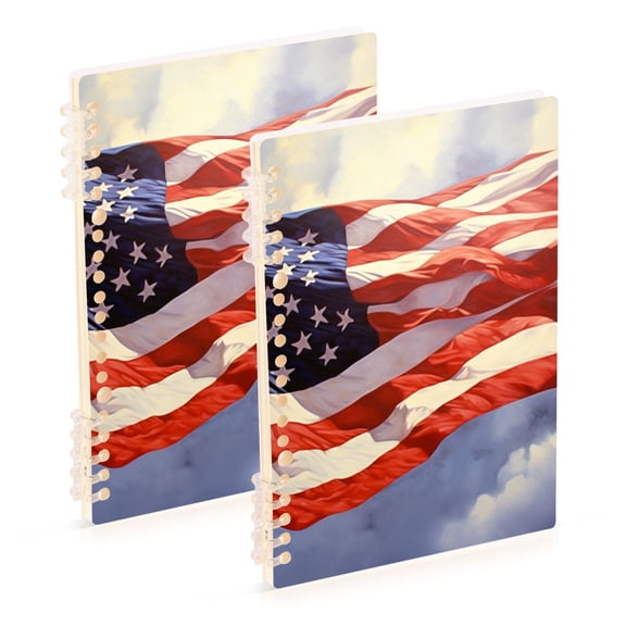 American Flag Sky Ring Binder Notebook Journey Note Diary College Ruled Spiral Notebook Study Loose Leaf Paper A5 60 Pages