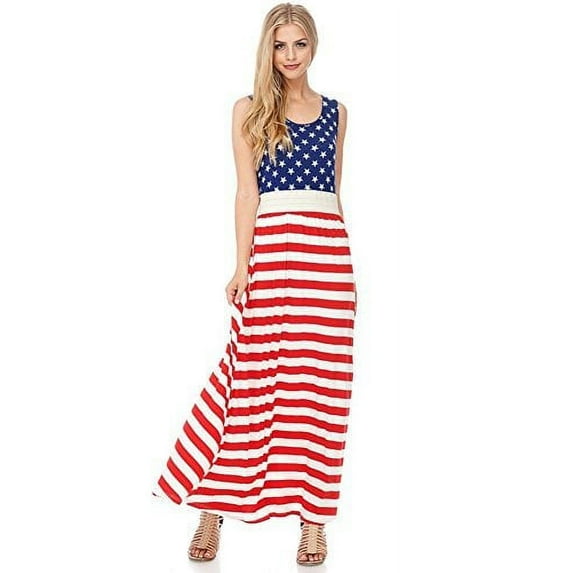 American Flag Sleeveless Fashion Maxi Dress with Band U.S.A