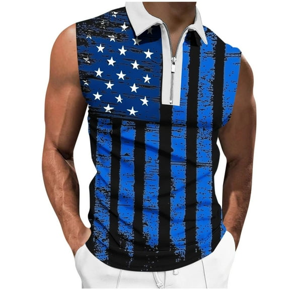 American Flag Sleeveless Half Zip Polo Shirt Men Retro 4th of July Patriotic Shirt USA Flag Graphic Gym Workout Tank Tops