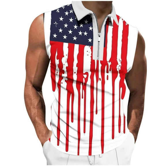 American Flag Sleeveless Half Zip Polo Shirt Men Retro 4th of July Patriotic Shirt USA Flag Graphic Gym Workout Tank Tops