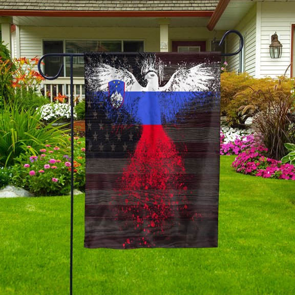 American Flag- Slovenia Flag Slovenia US Friendship Forever July 4 Decoration Garden Flag (11.5x17.5) Double Sided-USA Flags Premium Polyester-Decorative Indoor Outdoor Flag