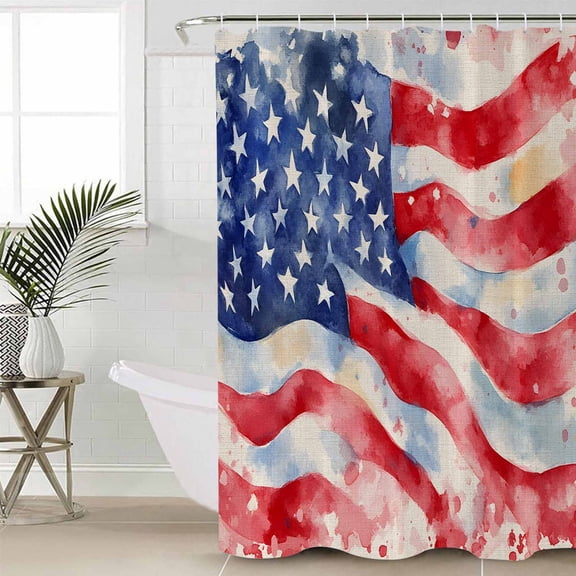 American Flag Small Stall Shower Curtain, Waterproof Shower Curtains for Bathroom, Abstract Oil Painting Farmhouse USA Flag Washable Fabric Cloth Bath Curtain for Bathtub with Hooks 36x72 Inches