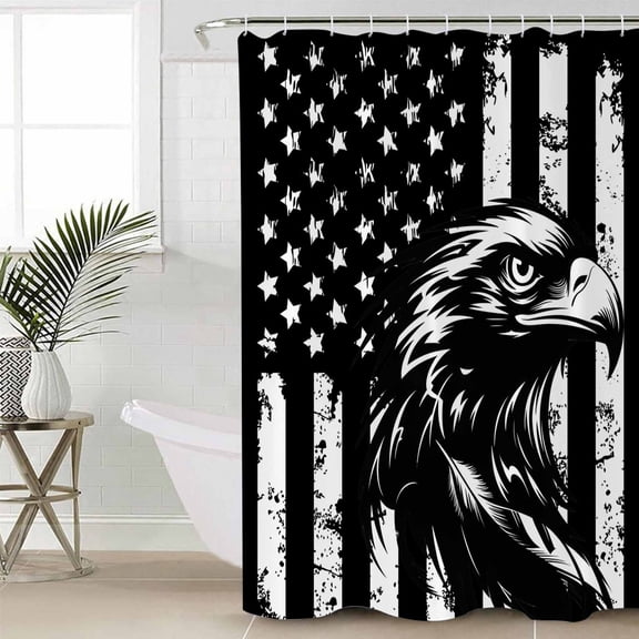 American Flag Small Stall Shower Curtain, Waterproof Shower Curtains for Bathroom, Black US Flag Eagle Washable Fabric Cloth Bath Curtain for Bathtub Decoration with Hooks 36x72 Inches