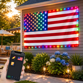 American Flag LED Lights 3x5 FT 98 LEDs USB Powered Color Changing Light with Timer for Indoor Outdoor Patriotic Decoration