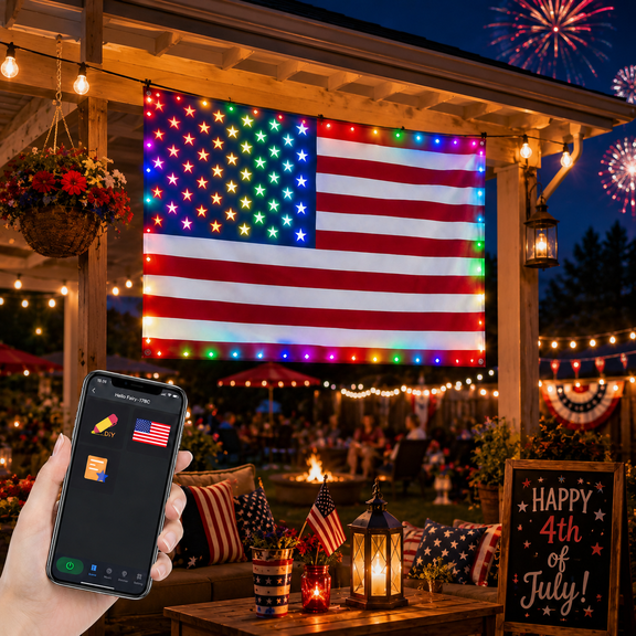 American Flag LED Lights 3x5 FT 98 LEDs USB Powered Color Changing Light with Timer for Indoor Outdoor Patriotic Decoration