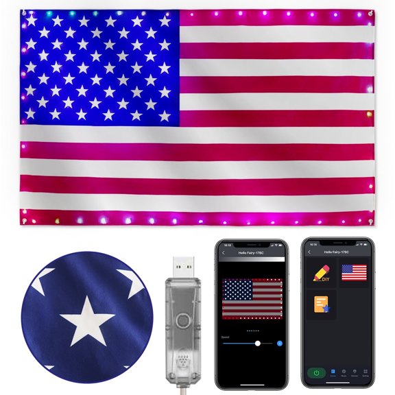 American Flag LED Lights 3x5 FT 98 LEDs USB Powered Color Changing Light with Timer for Indoor Outdoor Patriotic Decoration