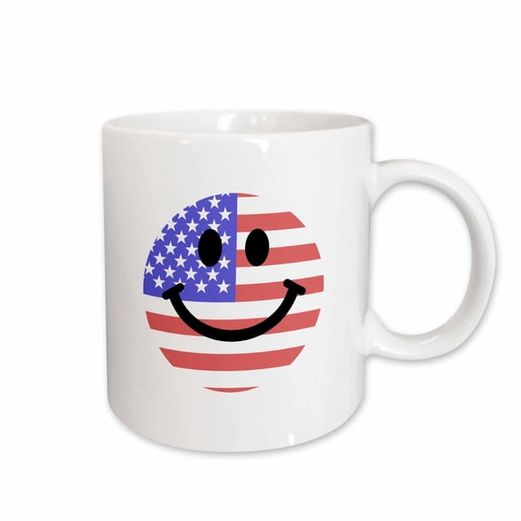 3drose, American Flag Smiling Face on White - Usa America Red White and Blue Stars and Stripes Happy Cartoon, 11oz Mug