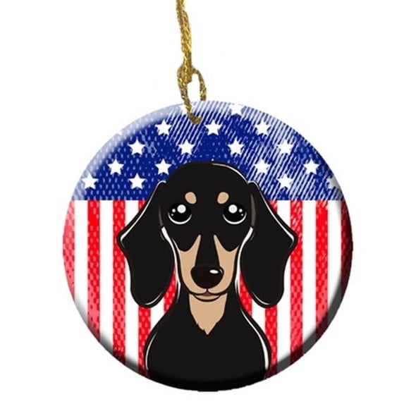 American Flag & Smooth Black & Tan Dachshund Ceramic Ornament