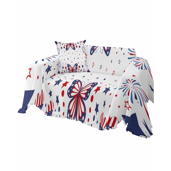 American Flag Sofa Couch Covers for Dog,Washable Sectional Couch Slipcovers for Loveseat with Tassels,Patriotic Firework Stars Freedom 4th of July Non Slip Sofa Throw Cover Blanket Large 71x102