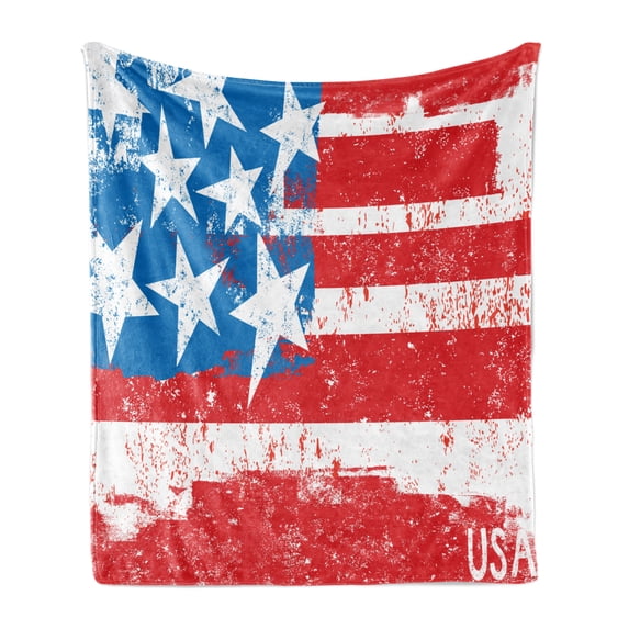 American Flag Soft Flannel Fleece Blanket, Culture Flag Solidarity of USA Stars Inspiration Retro Royalty Vintage Art, Cozy Plush for Indoor and Outdoor Use, 50" x 60", Coral White, by Ambesonne
