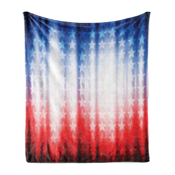 American Flag Soft Flannel Fleece Throw Blanket, Abstract Background with Stars in Digital Neon Colors Design Image Artwork, Cozy Plush for Indoor and Outdoor Use, 70" x 90", Blue Red, by Ambesonne