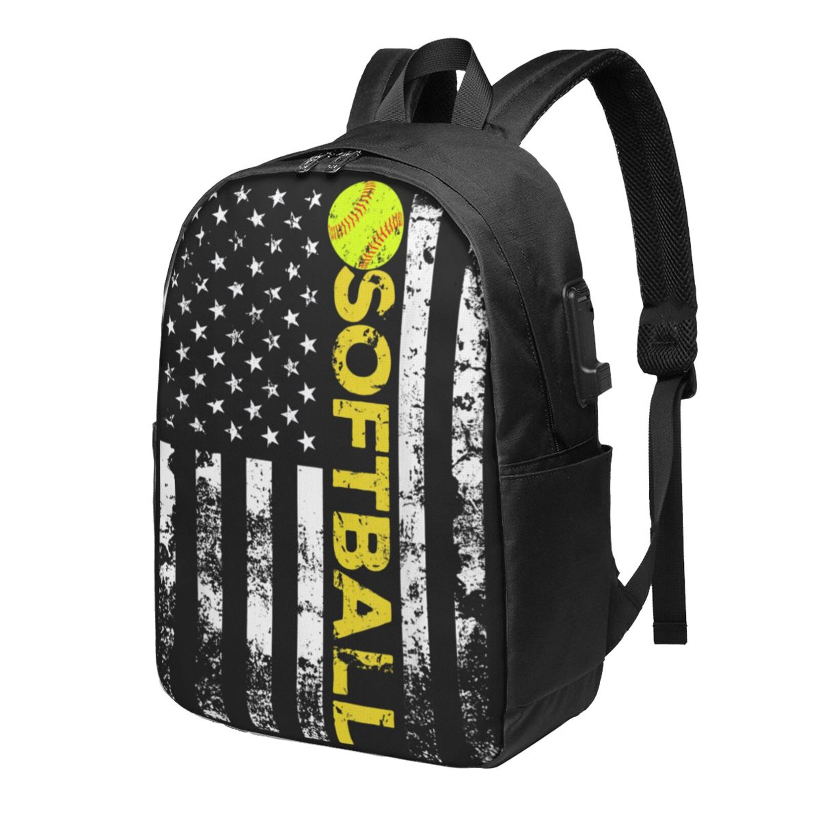American Flag Softball Backpack 17 Inch Durable Large Capacity