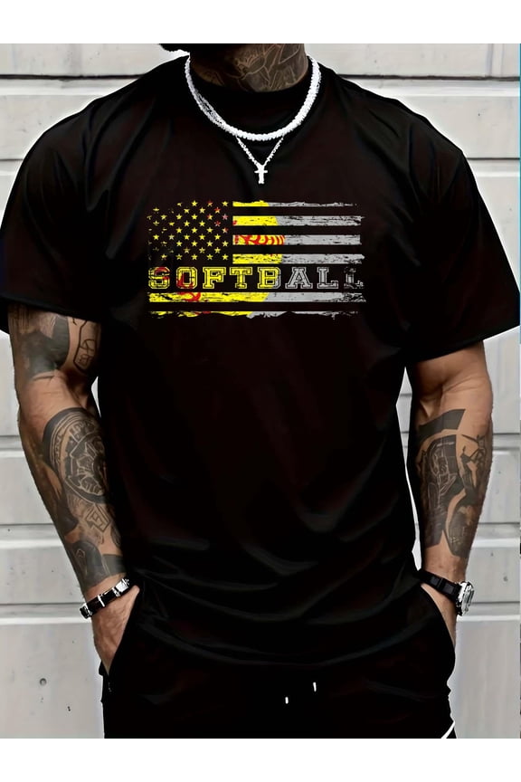 American Flag Softball Fan Team Distressed Gift Women Girls Kids Men T-Shirt Soft Cotton Lightweight Casual Graphic Tee,Casual Summer Fashion T-shirt