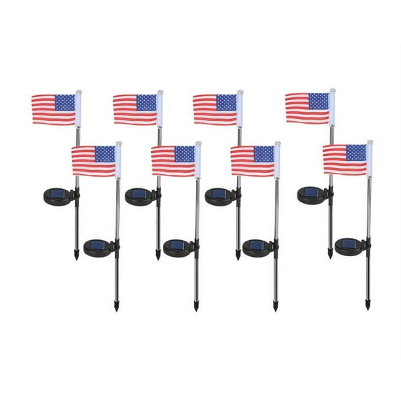 American Flag Solar Light, Epicgadget Solar Powered US Flag Garden Stake Landscape LED Lights with USA Flag for Outside Memorial Day and July 4th Decoration Outdoor Pathway Yard Art Décor (8 Pieces)