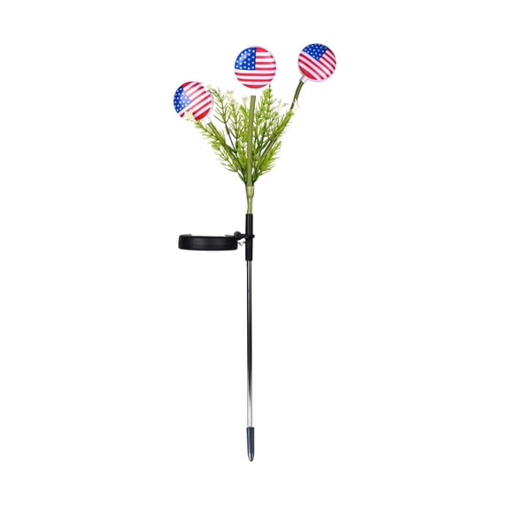 American Flag Solar Outdoor Lights, 3 Head Patriotic Flag Stake Lights with Flashing & Steady Mode, 4th of July Decor for Garden Yard
