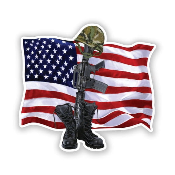 American Flag Soldier Boots - 3" Vinyl Sticker - For Car Laptop I-Pad Phone Helmet Hard Hat - Waterproof Decal