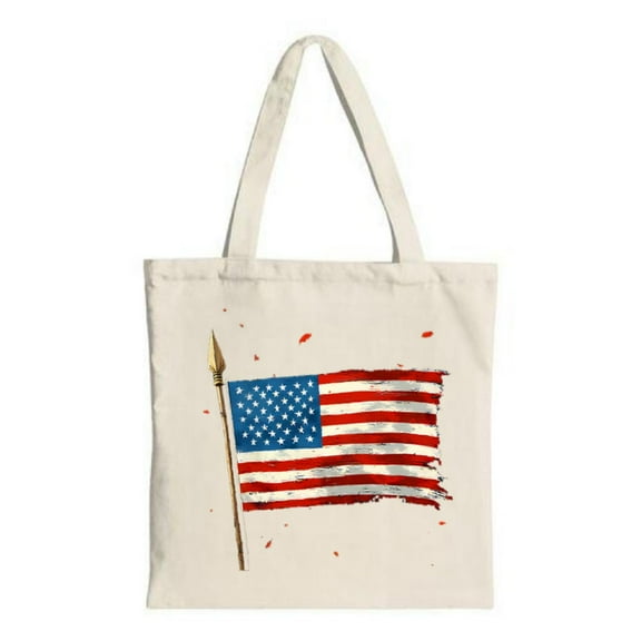 American Flag & Spear Tote Bag - Distressed Canvas Reusable Shopping Bag Perfect for Travel Parties & Everyday Use