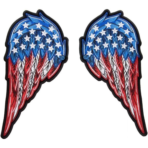 American Flag Split Angel Wings Patch, Large Size