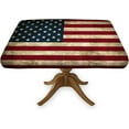 thumbnail image 1 of American Flag Square Fitted Table Cover, 4th of July Independence Day Wooden Planks Elastic Edge Tablecloths, Stain Resistant Table Cloth for Spring Summer Holiday Party Use, Fits 34 x 34 Inch Table, 1 of 6