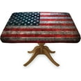 thumbnail image 1 of American Flag Square Fitted Tablecloth, Flag Textured US Backdrop Table Covers, Fits 36x36 in Table, Elastic Edge Table Cloth for Outdoor Independence Day Party Banquet Dinner Use, Red Grey, 1 of 6