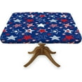 thumbnail image 1 of American Flag Square Tablecloth, Patriotic American Stars Elastic Edge Fitted Table Cover, Fits to 36x36 In Table, Wipeable Table Covers for Dining Kitchen Party Patio Independence Day Decor, Blue, 1 of 4