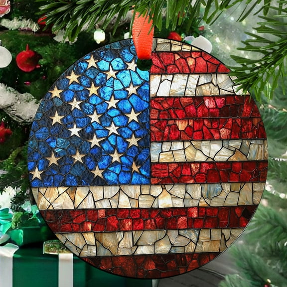 American Flag Stained Glass Suncatcher, Patriotic Window Decor, Rustic USA Theme, Veterans & Military Families, Fourth of July Gift, Stained Glass Ornament 2025, Holiday